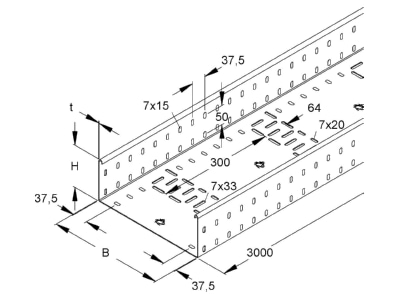 Ma�zeichnung Niedax RSSKP 110 400 S OV Kabelrinne schwer 3m  m Kombilochung
