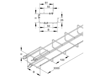Ma�zeichnung Niedax MTCG 50 100 V Gitterrinne G foermig 50x100x3000mm Sta vz
