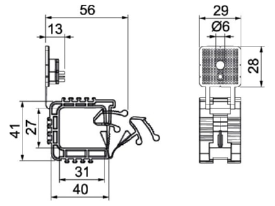 Dimensional drawing 2 OBO 2031 10 SP Cable guide for 10 cables 3x1 5mm 