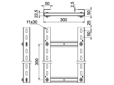 Dimensional drawing 1 OBO SLM50C40F 30 FT Vertical cable ladder 300x50mm
