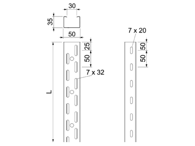 Dimensional drawing 1 OBO RKS 305 FS Cable tray 35x50mm

