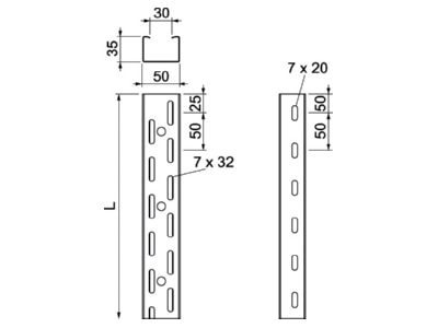 Dimensional drawing 2 OBO RKS 305 FS Cable tray 35x50mm
