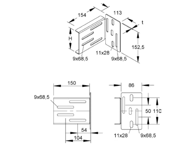 Ma�zeichnung Niedax WHAS 105 S Weitspannholm Anschlussst  Hoehe 105mm  Stahl