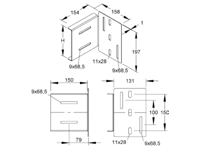 Ma�zeichnung Niedax WHAS 150 S Weitspannholm Anschlussst  Hoehe 150mm  Stahl