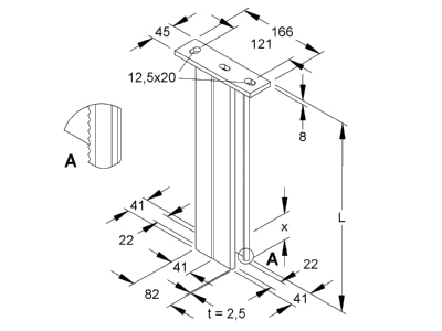 Dimensional drawing Niedax HKC 96ZD 1500 F Ceiling profile for cable tray 1508mm