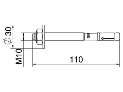 Dimensional drawing OBO BZ3 10x110 0 50 Anchor bolt with External thread