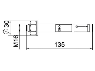 Dimensional drawing OBO BZ3 16x135 0 35 Anchor bolt with External thread