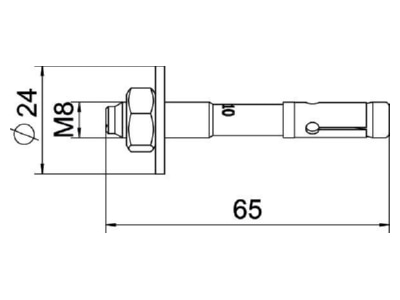 Dimensional drawing OBO BZ3 8x65 0 10 Anchor bolt with External thread 8x65mm