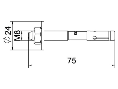 Dimensional drawing OBO BZ3 8x75 0 20 Anchor bolt with External thread 8x75mm