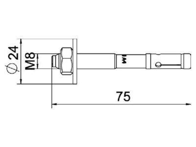 Dimensional drawing OBO BZ3 8x75 0 20A4 Anchor bolt with External thread 8x75mm