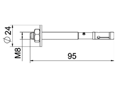 Dimensional drawing OBO BZ3 8x95 0 40 Anchor bolt with External thread 8x95mm