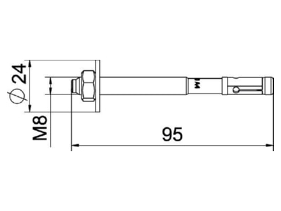 Dimensional drawing OBO BZ3 8x95 0 40A4 Anchor bolt with External thread 8x95mm