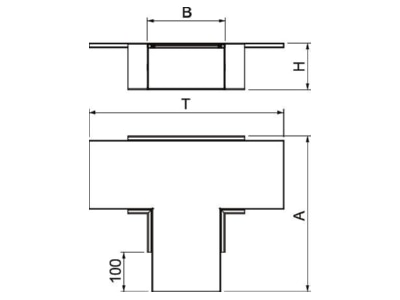 Dimensional drawing OBO PLM TB 1220 FS Tee for fire resistant duct 120x200mm