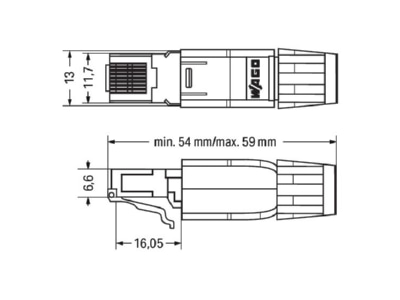 Dimensional drawing WAGO 750 975 RJ45 8 8  plug