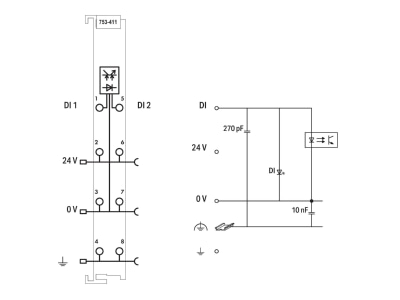 Circuit diagram WAGO 753 411 Fieldbus digital module 2 In   0 Out