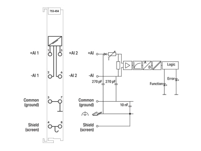 Circuit diagram WAGO 753 454 Fieldbus analogue module 2 In   0 Out