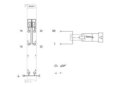 Circuit diagram WAGO 753 513 Fieldbus digital module 0 In   2 Out   Digital output terminal 2DO 250V AC 2 0A 