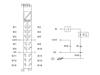 Circuit diagram WAGO 750 1405 Fieldbus digital module 16 In   0 Out