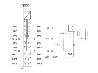 Circuit diagram WAGO 750 1504 Fieldbus digital module 0 In   16 Out