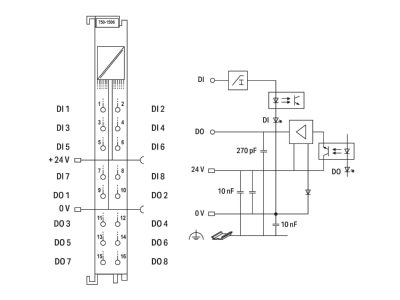 Circuit diagram WAGO 750 1506 Fieldbus digital module 8 In   8 Out