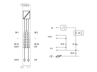 Schaltbild WAGO 750 1400 Digital Eingangsklemme 16 Kanal DC24V 3 0ms