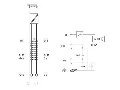 Schaltbild WAGO 750 1402 Digital Eingangsklemme 16 Kanal DC24V 3 0ms