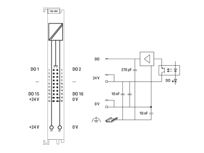 Schaltbild WAGO 750 1501 Digital Ausgangsklemme 16 Kanal 24VDC 0 5A