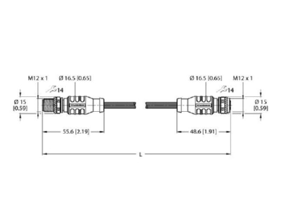 Dimensional drawing Turck RSSW RKSW451 0 5M Circular connector for field assembly