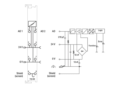 Circuit diagram WAGO 750 560 Fieldbus analogue module 0 In   2 Out