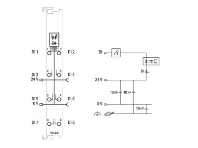 Schaltbild WAGO 750 436 Digitale Eingangsklemme 8 Kanal DC24V 3 0ms