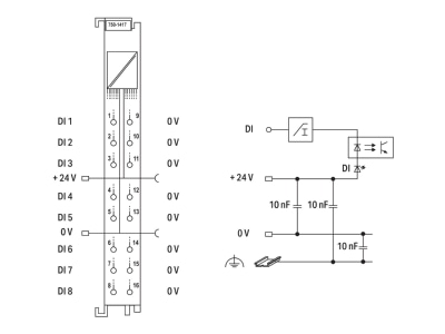 Circuit diagram WAGO 750 1417 Fieldbus digital module 8 In   0 Out
