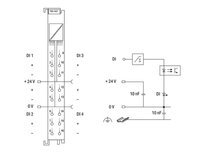 Circuit diagram WAGO 750 1421 Fieldbus digital module 4 In   0 Out