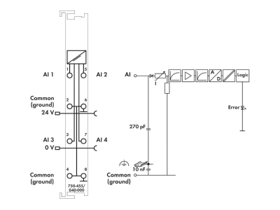 Schaltbild WAGO 750 455 040 000 Analogeingangsklemme 4 Kanal  XTR