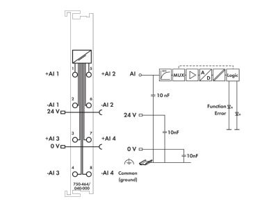 Circuit diagram WAGO 750 464 040 000 Fieldbus analogue module 2 In   0 Out