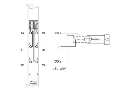 Circuit diagram WAGO 750 517 040 000 Fieldbus digital module 0 In   2 Out