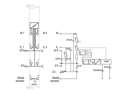 Circuit diagram WAGO 750 473 Fieldbus analogue module 2 In   0 Out