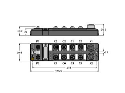 Ma�zeichnung Turck TBEN L5 16DIP Multiprotokoll I O Modul Ethernet 16 digitale Eingaenge