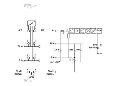 Circuit diagram WAGO 750 466 025 000 Fieldbus analogue module 2 In   0 Out