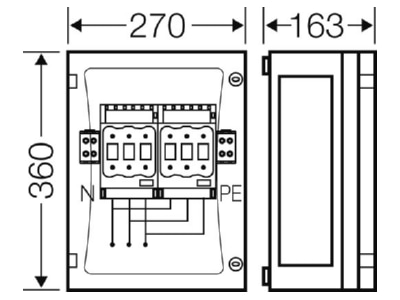 Dimensional drawing Hensel FP 4212 Fused switch disconnector housing 125A