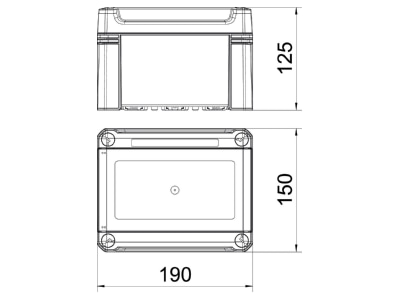 Dimensional drawing OBO SDB 03L PS Surface mounted distribution board 125mm