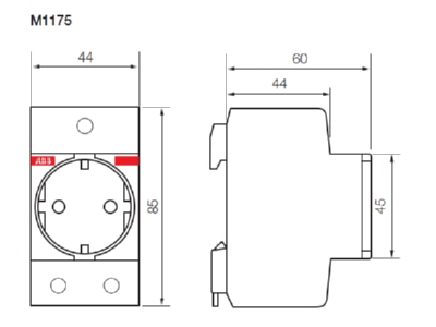 Dimensional drawing ABB M1175C Socket outlet for distribution board