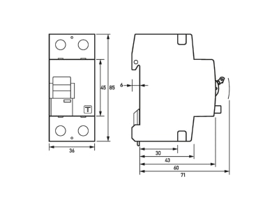 Dimensional drawing Doepke DFS2 025 2 0 03 A Residual current breaker 2 p