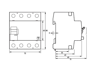 Dimensional drawing Doepke DFS4 016 4 0 03 B SK Residual current breaker 4 p