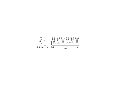 Dimensional drawing Doepke EV S G 3 6 120 Phase busbar 3 p 10mm  104mm