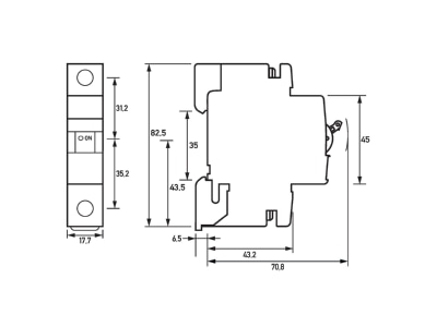 Dimensional drawing Doepke DLS 6H B6 1 6 kA Miniature circuit breaker 1 p B6A