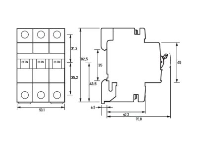 Dimensional drawing Doepke DLS 6H C16 3 6 kA Miniature circuit breaker 3 p C16A