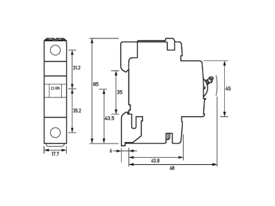 Dimensional drawing Doepke DLS 6HSL B16 1 6 kA Miniature circuit breaker 1 p B16A