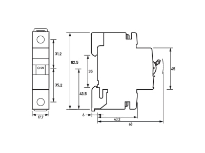 Dimensional drawing Doepke DLS 6I B32 1 10 kA Miniature circuit breaker 1 p B32A