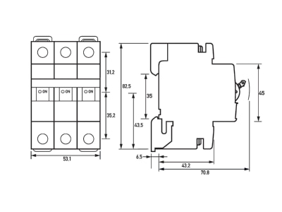 Dimensional drawing Doepke DLS 6I C16 3 10 kA Miniature circuit breaker 3 p C16A