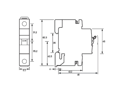 Dimensional drawing Doepke DLS 6I C6 1 10 kA Miniature circuit breaker 1 p C6A